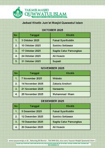 Jadwal Khotib Jumat Oktober sd Desember 2025